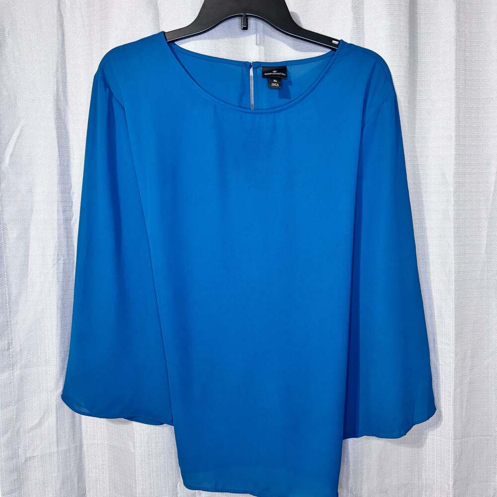 Worthington Emerald Green  Bell Sleeve Blouse with Back Tie Detail